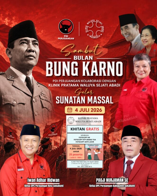 
Kabar Gembira! PDI Perjuangan Kabupaten Sukabumi Gelar Sunatan Massal Gratis, Kuota Terbatas