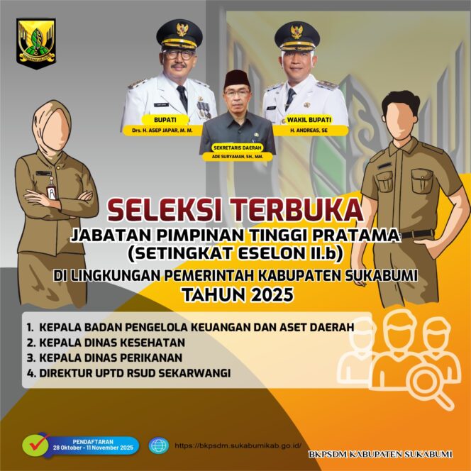 
Pemkab Sukabumi Gelar Seleksi Terbuka JPTP untuk Mengisi Empat Jabatan Strategis