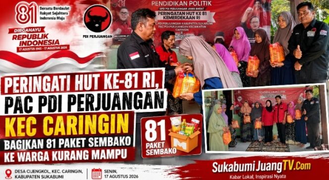 
Peringati HUT ke-81 RI, PAC PDI Perjuangan Kec Caringin Bagikan 81 Paket Sembako ke Warga Kurang Mampu