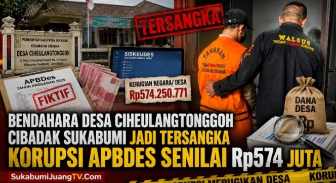 
Bendahara Desa Ciheulangtonggoh Cibadak Sukabumi Jadi Tersangka Korupsi APBDes Senilai Rp574 Juta