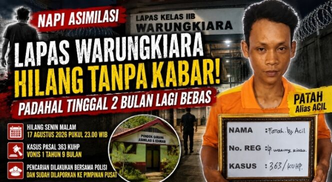 
Napi Asimilasi Lapas Warungkiara Hilang Tanpa Kabar, Padahal Tinggal 2 Bulan Lagi Bebas