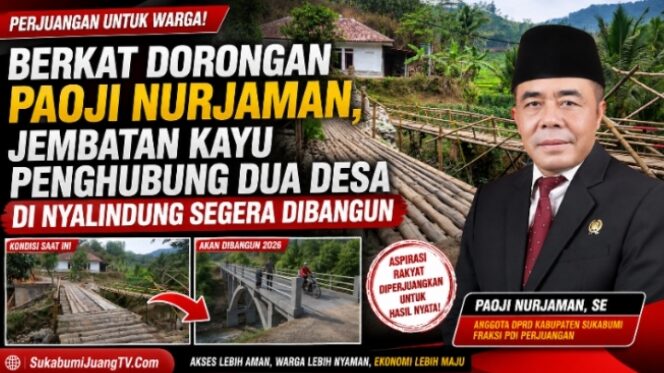 
Berkat Dorongan Paoji Nurjaman, Jembatan Kayu Penghubung Dua Desa di Nyalindung Segera Dibangun